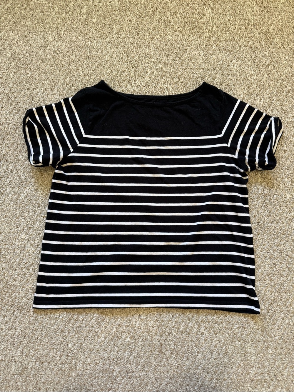 Time and Tru Navy and White Striped Short-Sleeve Tee Medium